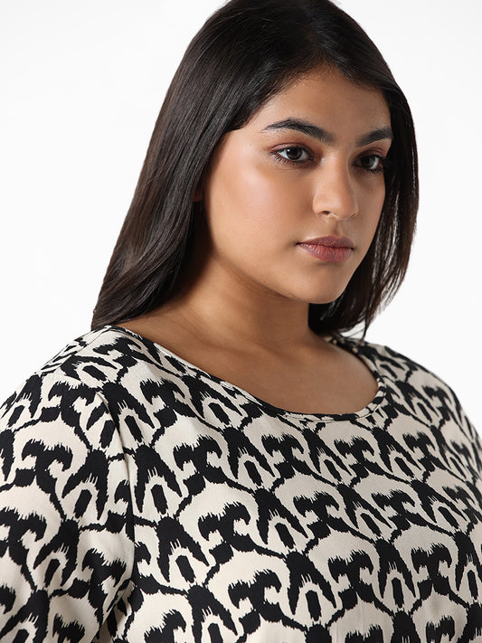 Gia Black Printed Relaxed-Fit Blouse