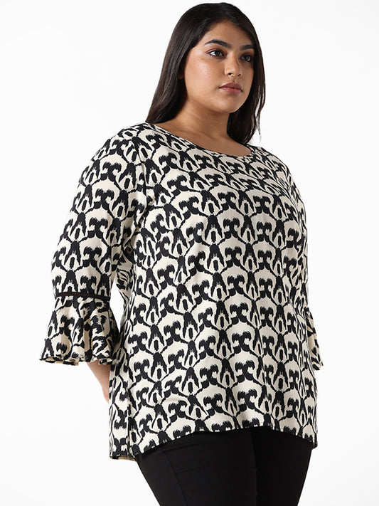 Gia Black Printed Relaxed-Fit Blouse