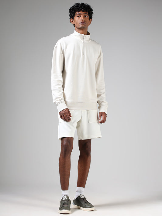 Studiofit Off White Relaxed-Fit Mid-Rise Shorts