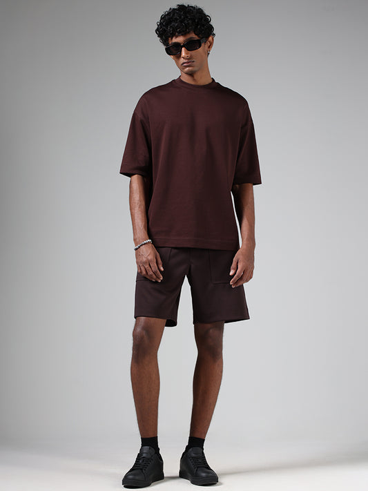 Studiofit Dark Brown Relaxed-Fit Mid-Rise Shorts