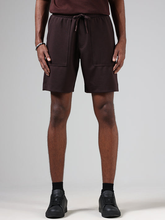 Studiofit Dark Brown Relaxed-Fit Mid-Rise Shorts