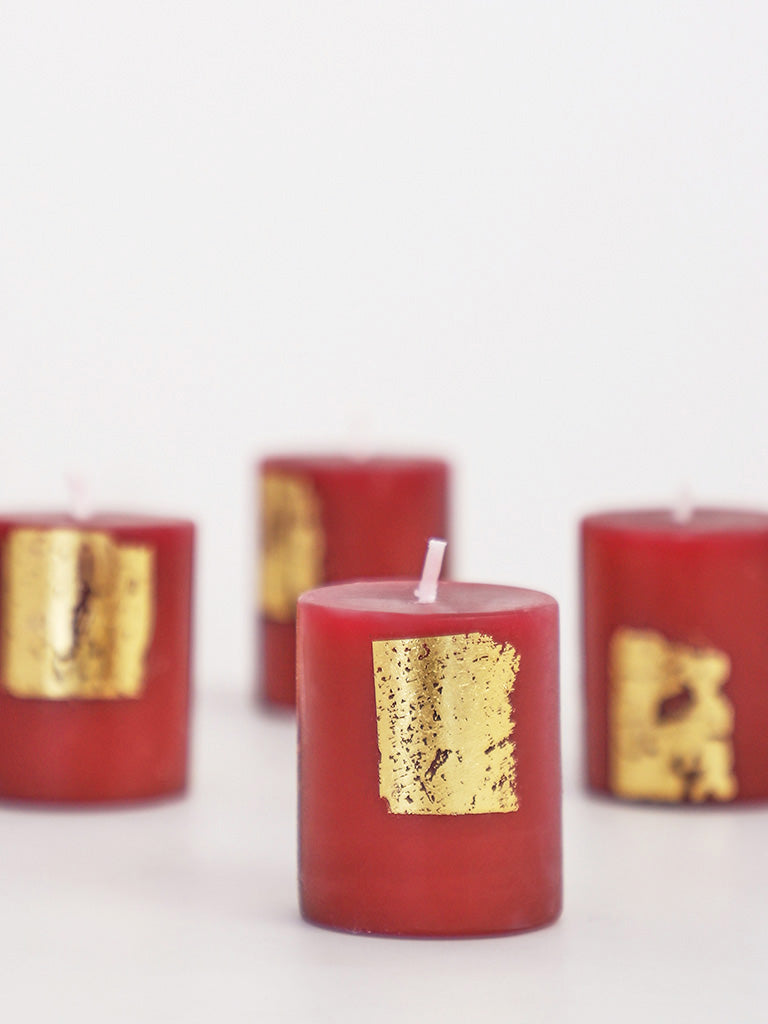 Westside Home Red Gold Foiling Votive Candle- (Set of 4)