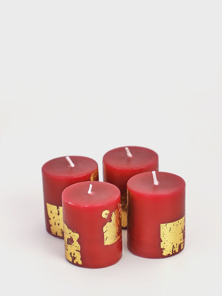 Westside Home Red Gold Foiling Votive Candle- (Set of 4)