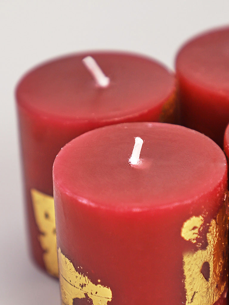 Westside Home Red Gold Foiling Votive Candle- (Set of 4)