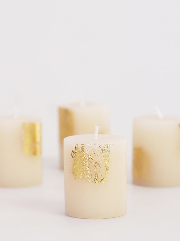 Westside Home Ivory Gold Foiling Votive Candle- (Set of 4)