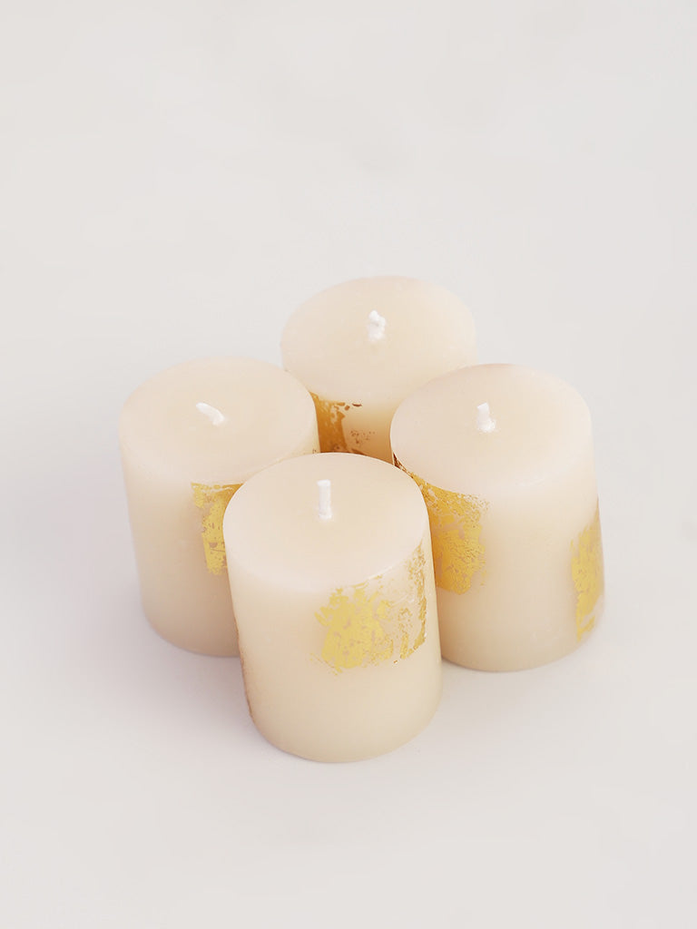 Westside Home Ivory Gold Foiling Votive Candle- (Set of 4)