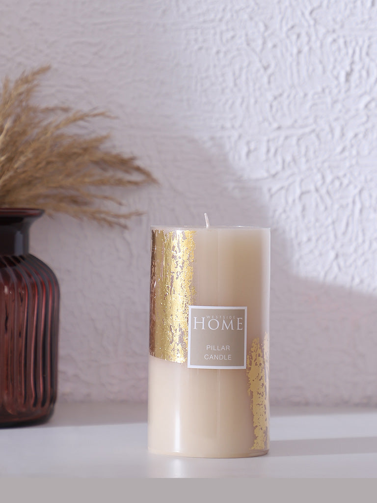 Westside Home Ivory Gold Foiling Pillar Candle - 460 GM