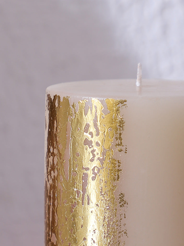 Westside Home Ivory Gold Foiling Pillar Candle - 460 GM