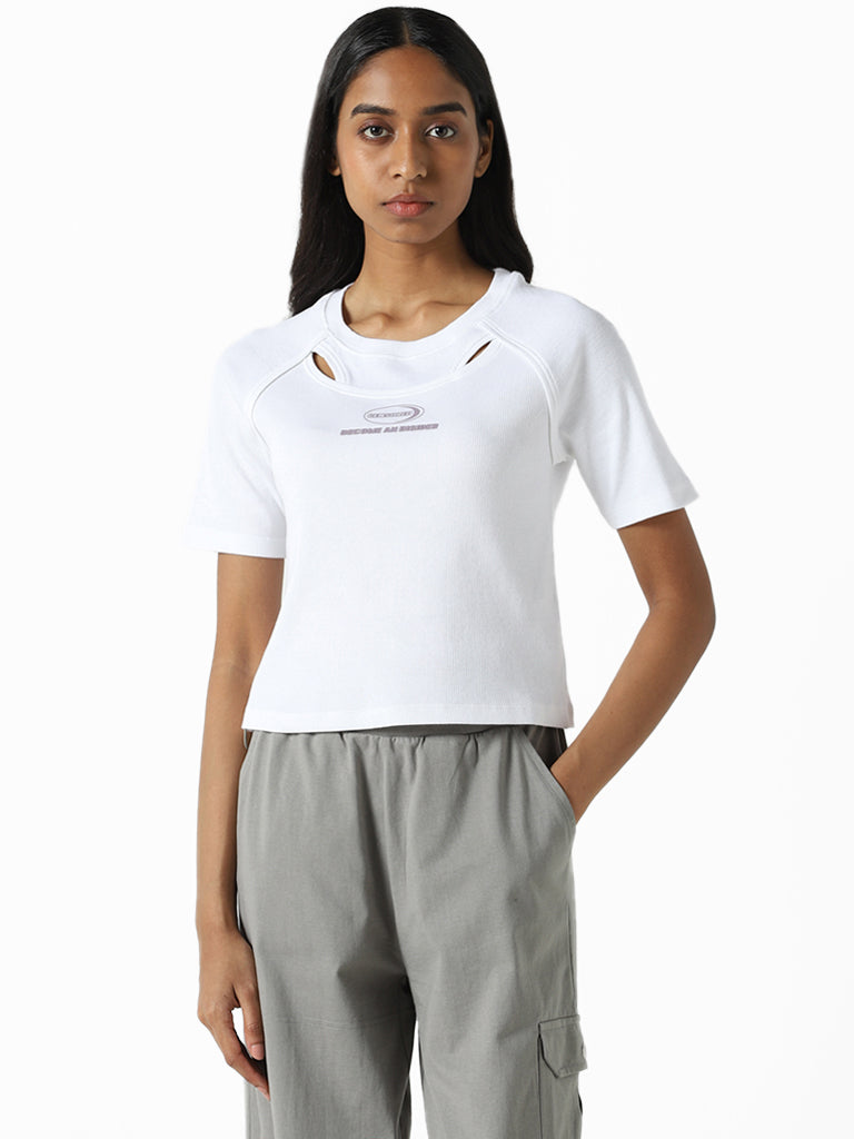 Studiofit Plain White Cut-Out Crop T-Shirt