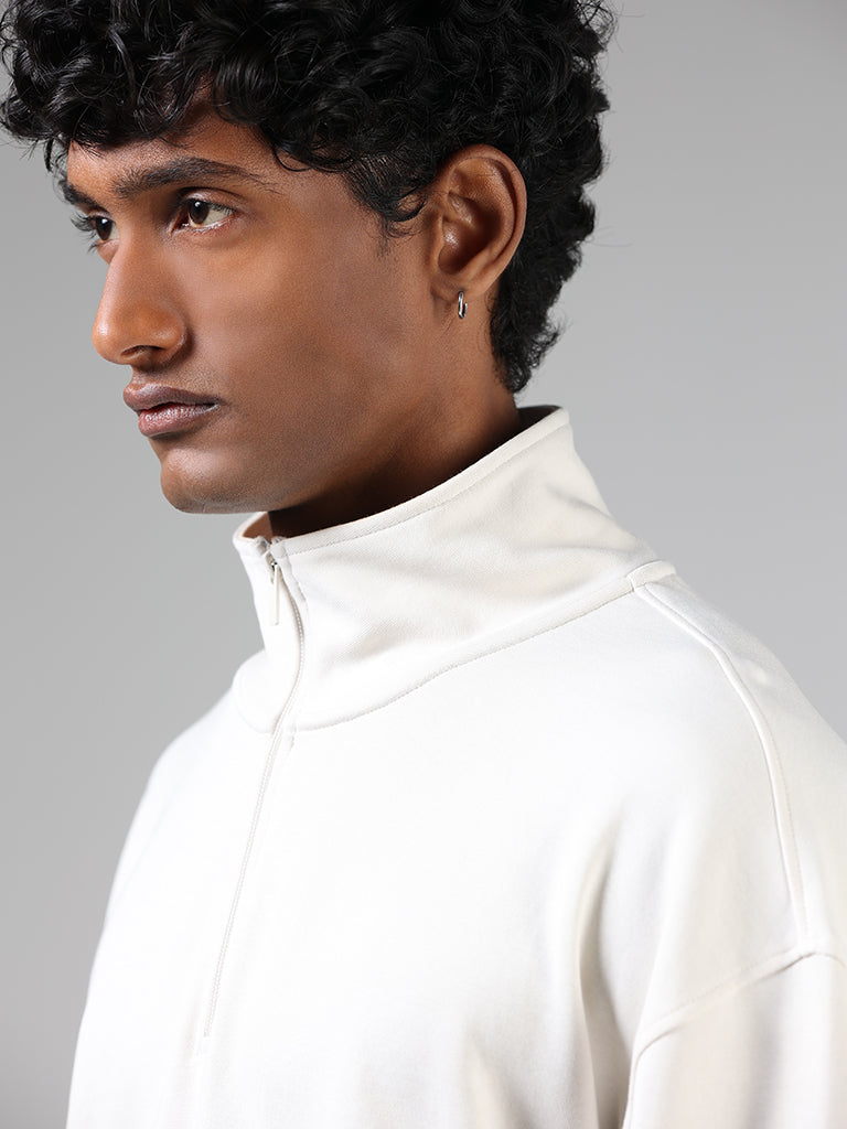 Buy Studiofit Off White Relaxed Fit Turtle Neck Sweatshirt from