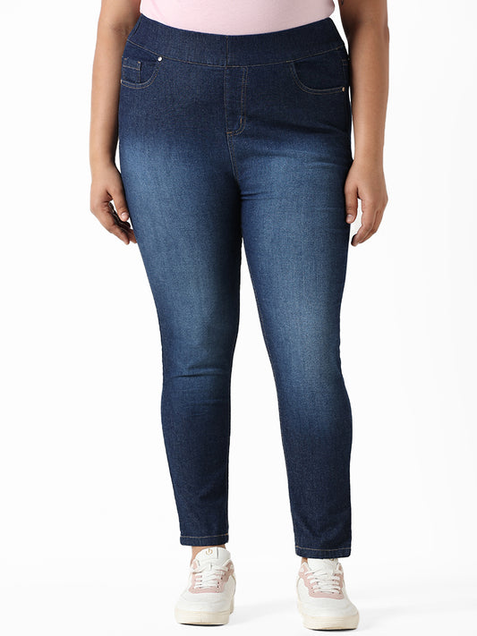 Gia Solid Ankle Length Blue Slim - Fit Mid - Rise Denim Jeggings