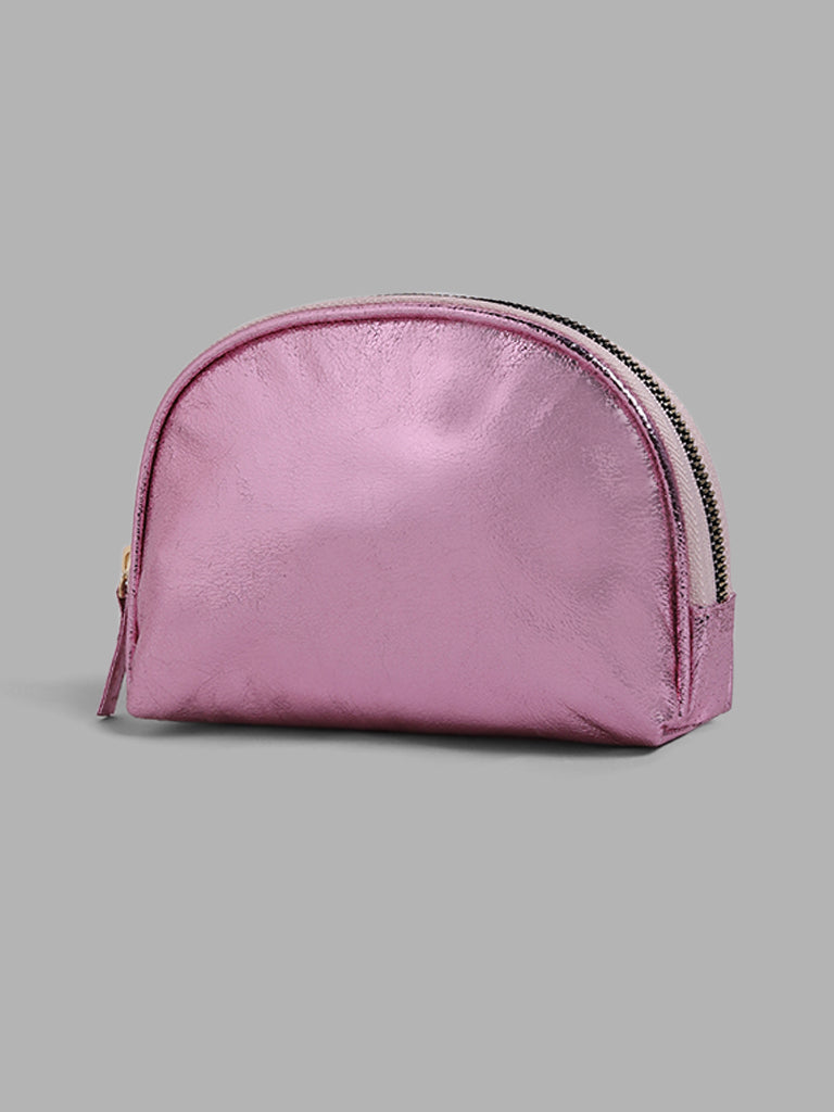 Small leather bag in METALLIC pink. Cross body, shoulder bag or wristl –  Handmade suede bags by Good Times Barcelona