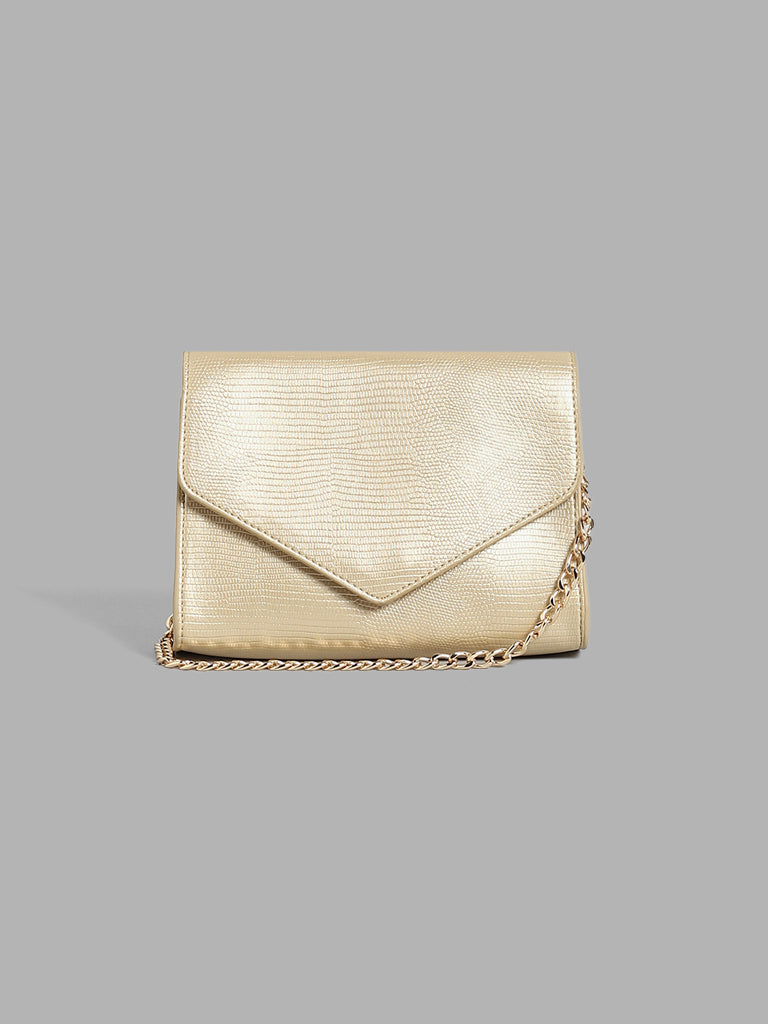 Buy LOV Gold Crocodile Textured Sling Bag from Westside