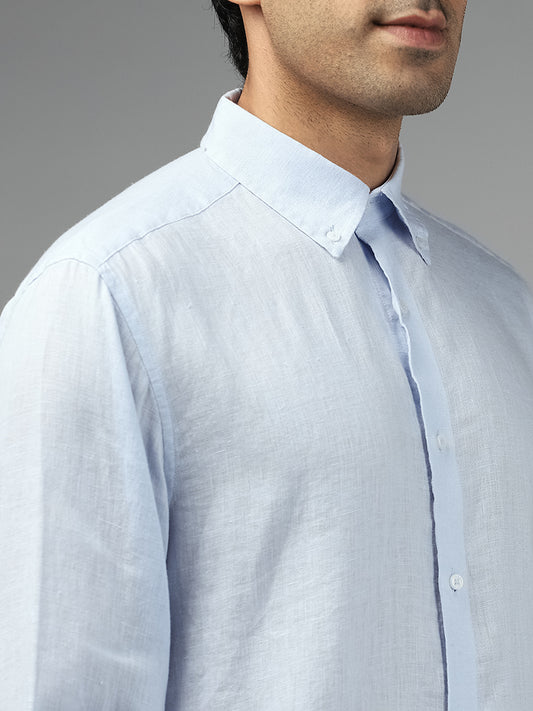 Ascot Solid Light Blue Relaxed Fit Linen Shirt