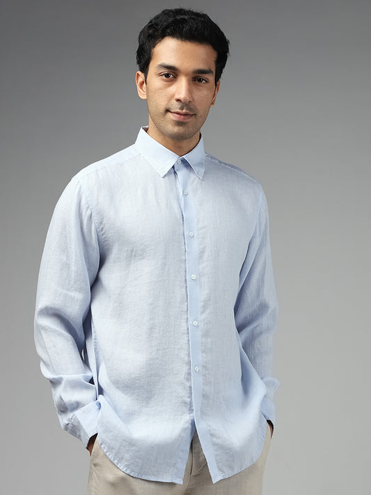 Ascot Solid Light Blue Relaxed Fit Linen Shirt