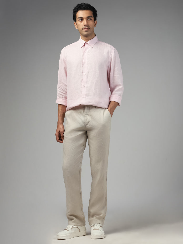 light pink shirt with khaki pants