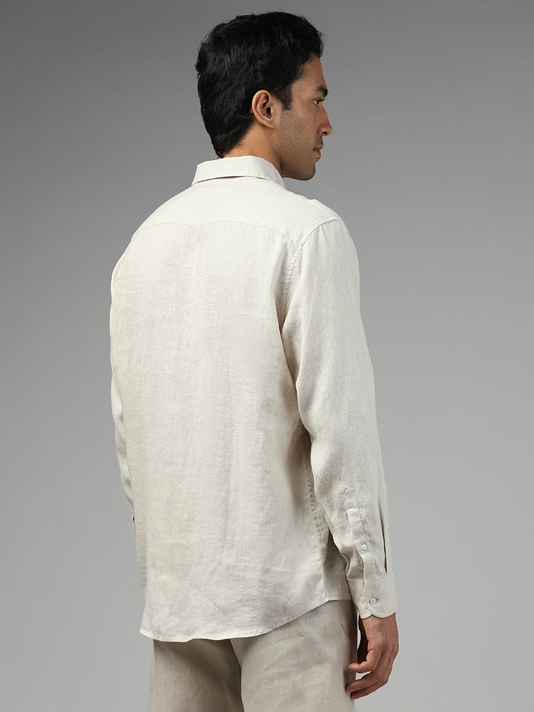 Ascot Solid Off White Relaxed-Fit Linen Shirt