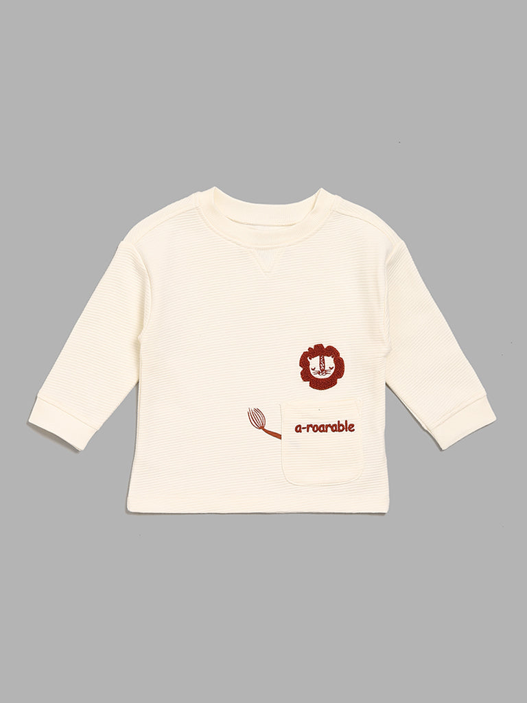 HOP Baby Lion Embroidered Cream Sweatshirt