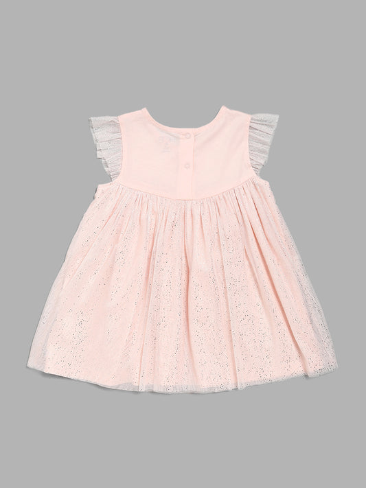 HOP Baby Floral Embroidery & Embellished Peach Dress