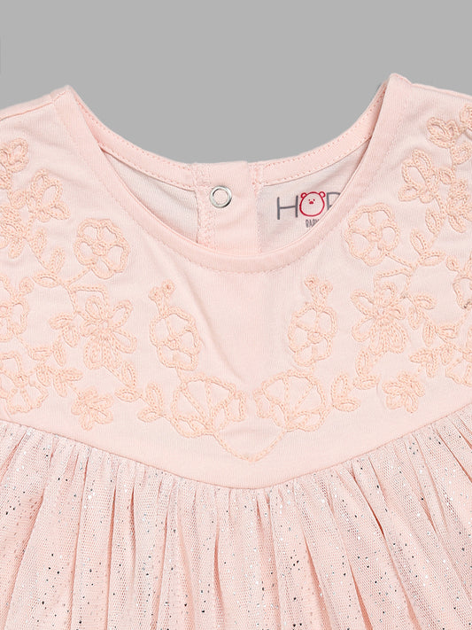HOP Baby Floral Embroidery & Embellished Peach Dress