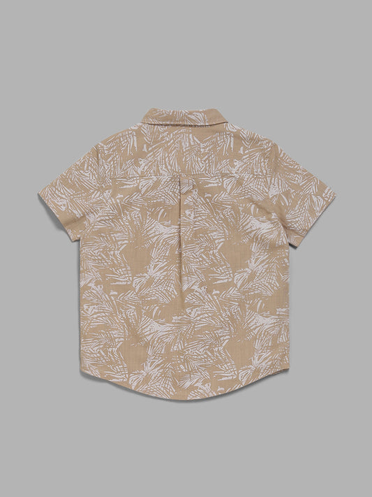 HOP Kids Beige Leaf Abstract Printed Shirt