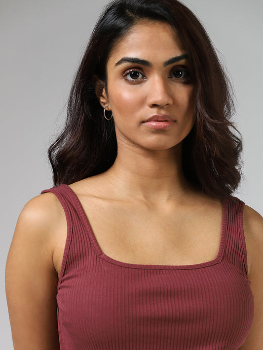 Wunderlove Rust Ribbed Cotton Blend Camisole