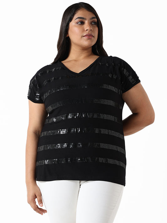 Gia Black Embroidered Slim-Fit T-Shirt