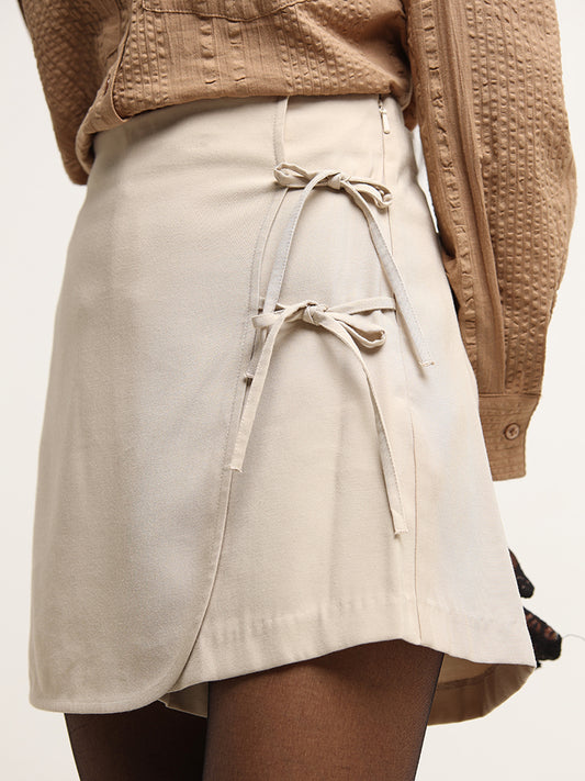 Nuon Solid Light Beige Wrap-On Skirt