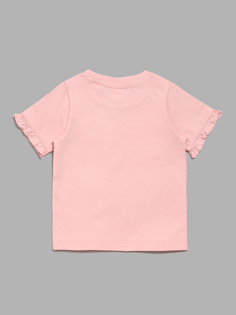 HOP Kids Ice-Cream Embellished Pink T-Shirt