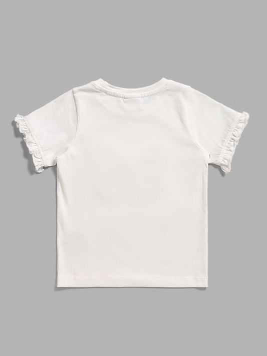 HOP Kids White Butterfly Sequin Embroidered T-Shirt