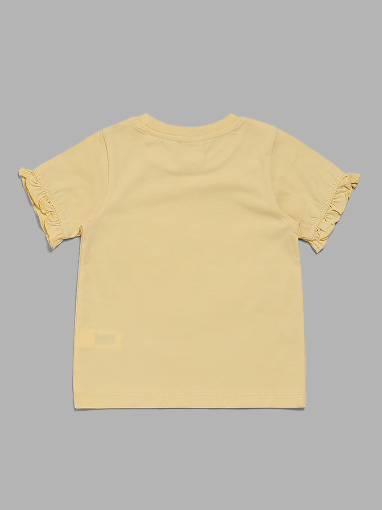 HOP Kids Yellow Floral Printed T-Shirt