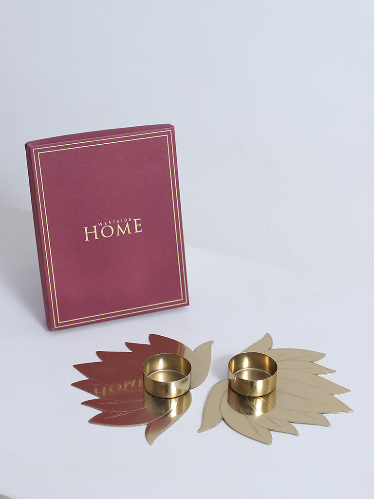 Westside Home Gold Lotus Tea Light Holder with Candle- (Set of 2)