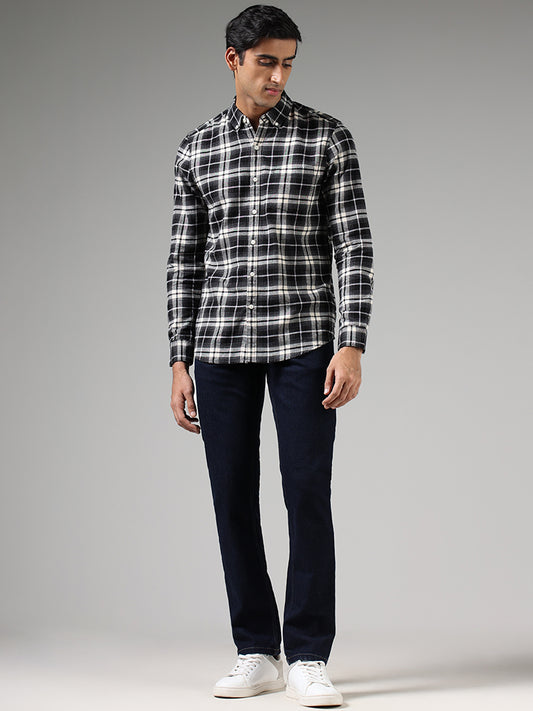 WES Casuals Black Lindsay Checked Slim-Fit Shirt