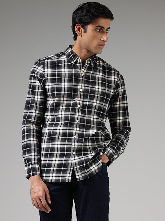 WES Casuals Black Lindsay Checked Slim-Fit Shirt