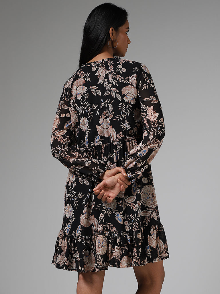 London Times Floral Print Long Sleeve Mock Neck Side Ruched Jersey Dress |  Dillard's