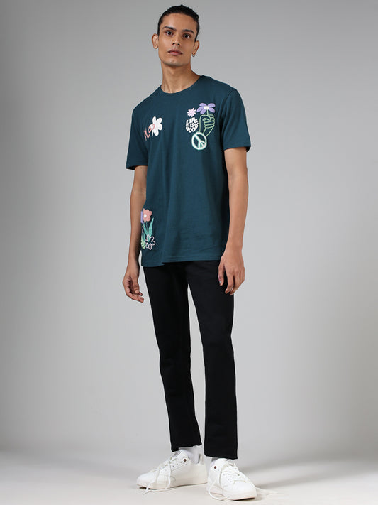 Nuon Dark Green Printed Cotton Slim-Fit T-Shirt