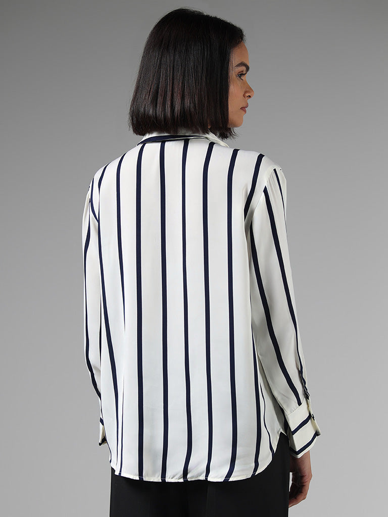 Wardrobe White Striped Slim-Fit Shirt