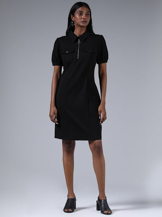 Wardrobe Solid Black Straight Dress