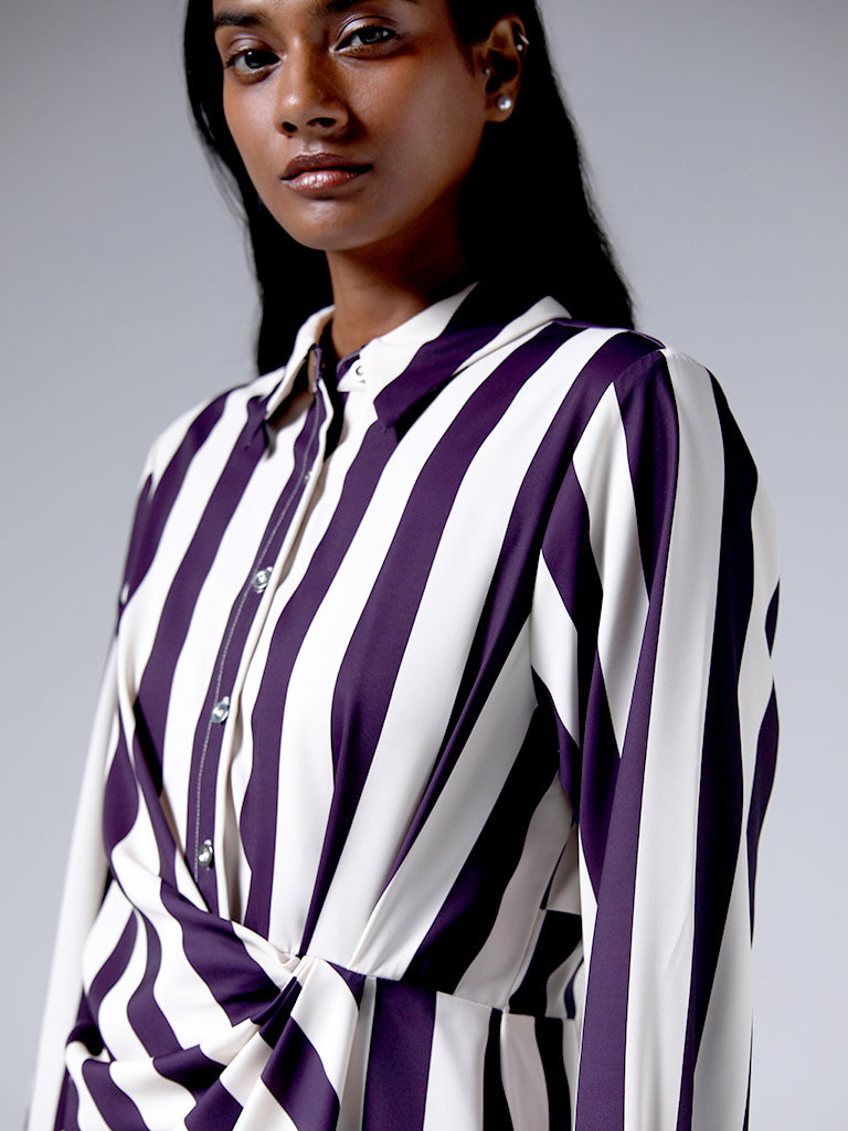 Purple and white striped hot sale dress