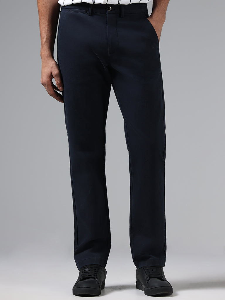 Ascot Solid Navy Relaxed-Fit Mid-Rise Chinos