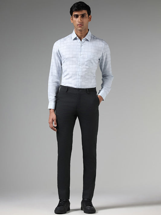 WES Formals Solid Dark Grey Ultra Slim Fit Trousers