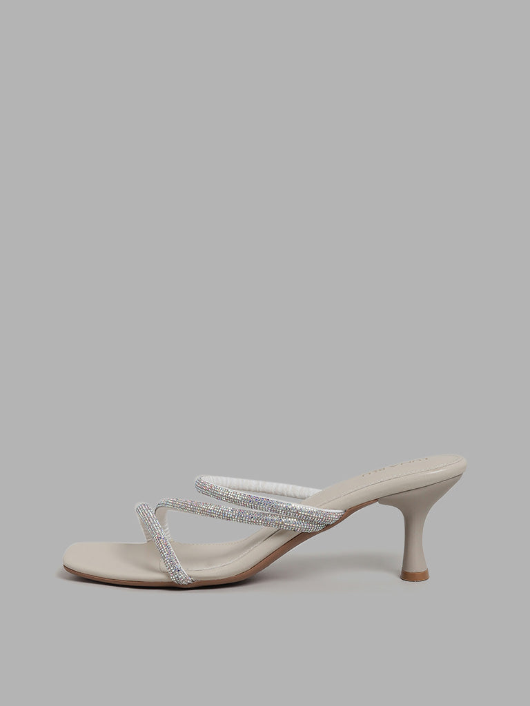 SIMKHAI Icon Crystal Heeled Sandals in Ivory | REVOLVE