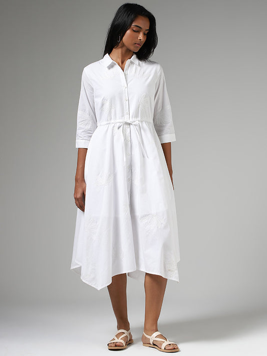 LOV White Sequin Embroidered Asymmetric Dress