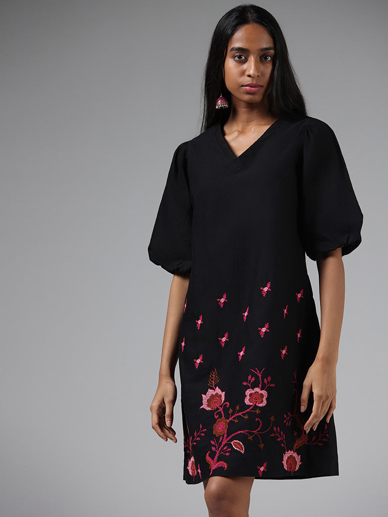 Black embroidered cheap shift dress