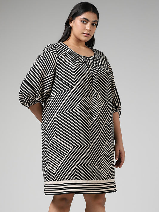 Gia Geometric Striped Black Straight Dress