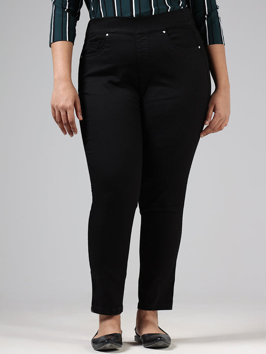 Gia Solid Black Ankle Length Denim Straight - Fit Mid - Rise Jeggings