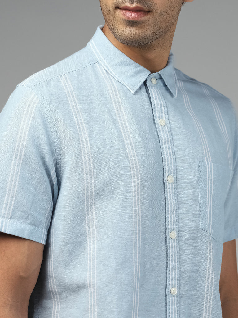 Buy WES Casuals Light Blue Striped Slim Fit Shirt from Westside