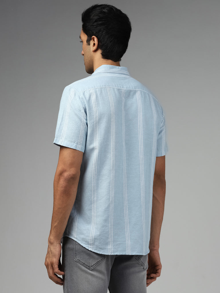 Buy WES Casuals Light Blue Striped Slim Fit Shirt from Westside