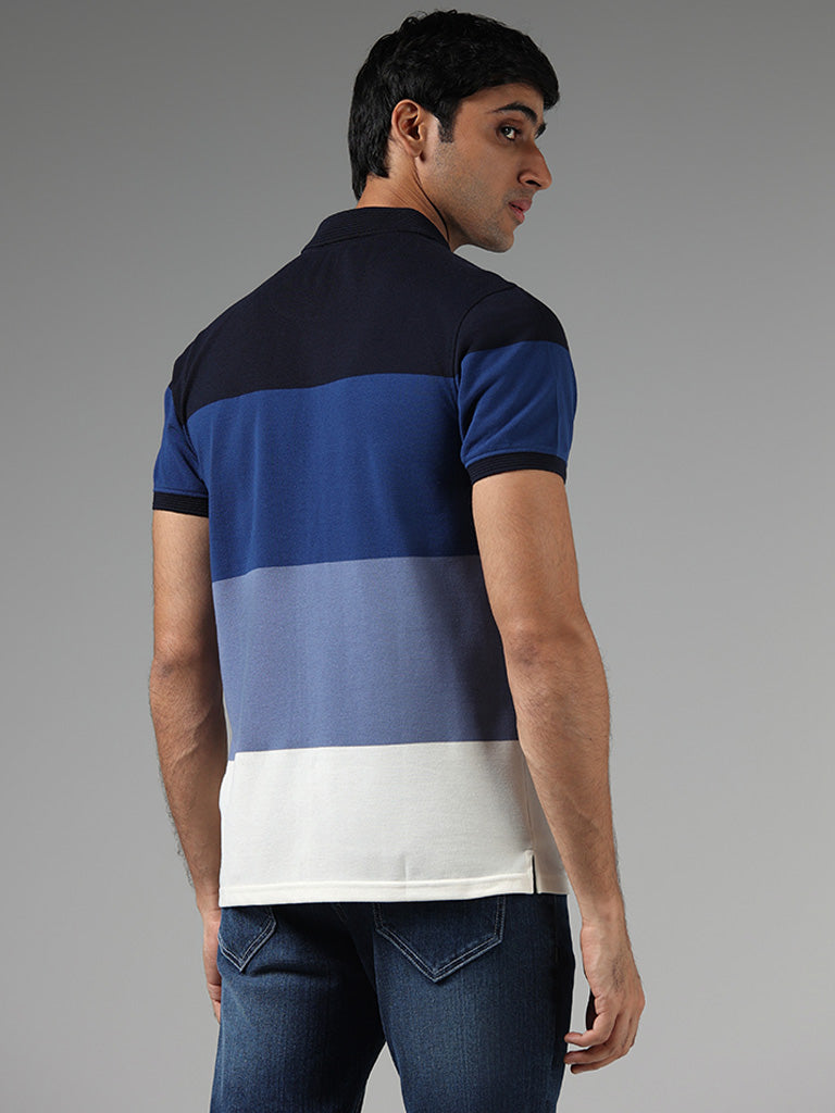 WES Casuals Navy Colorblock Slim-Fit Polo T-Shirt