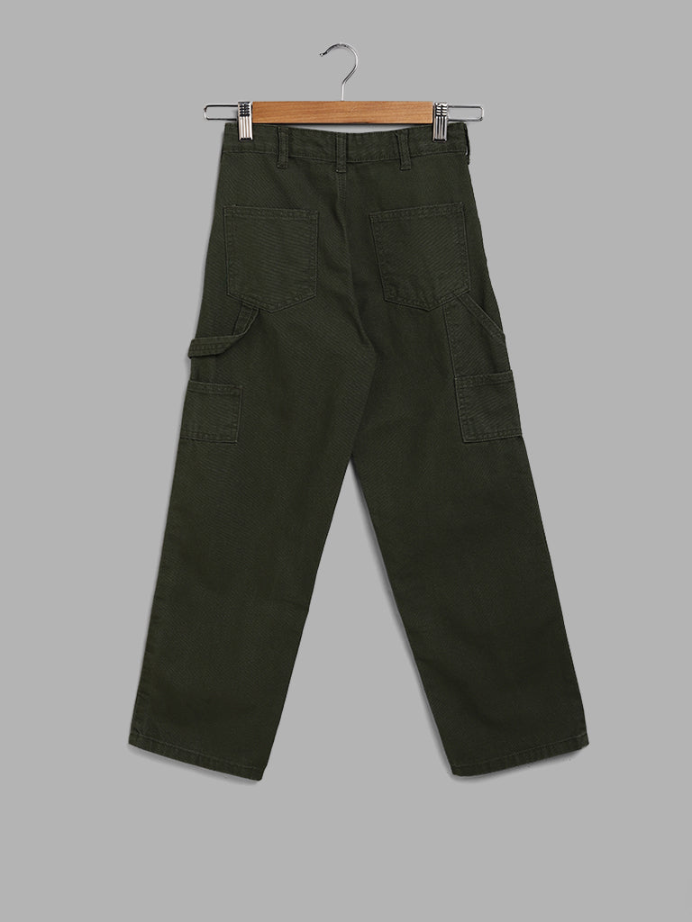 Y&F Kids Olive Mid Rise Cargo Trousers